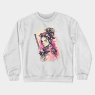 Samurai Girl Pink Cyber Sketch Art Crewneck Sweatshirt